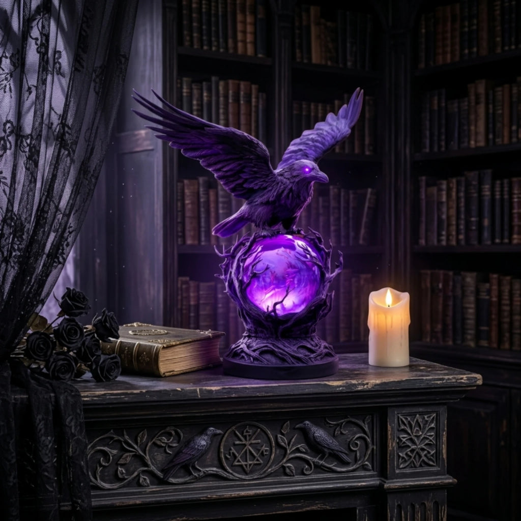 Gothic Raven Purple Crystal Ball LED Night Light