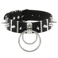Harajuku Spike Rivet Double ring pendant Leather Choker