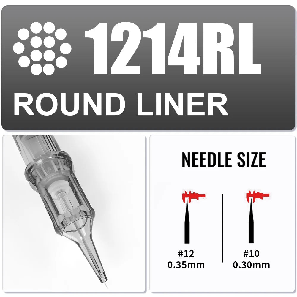 Yilong 20Pcs/Box Tattoo RL Cartridges Permanent Makeup Round Liner 0.25/0.30/0.35/0.40mm Needles For Tattoo Machines Supplies