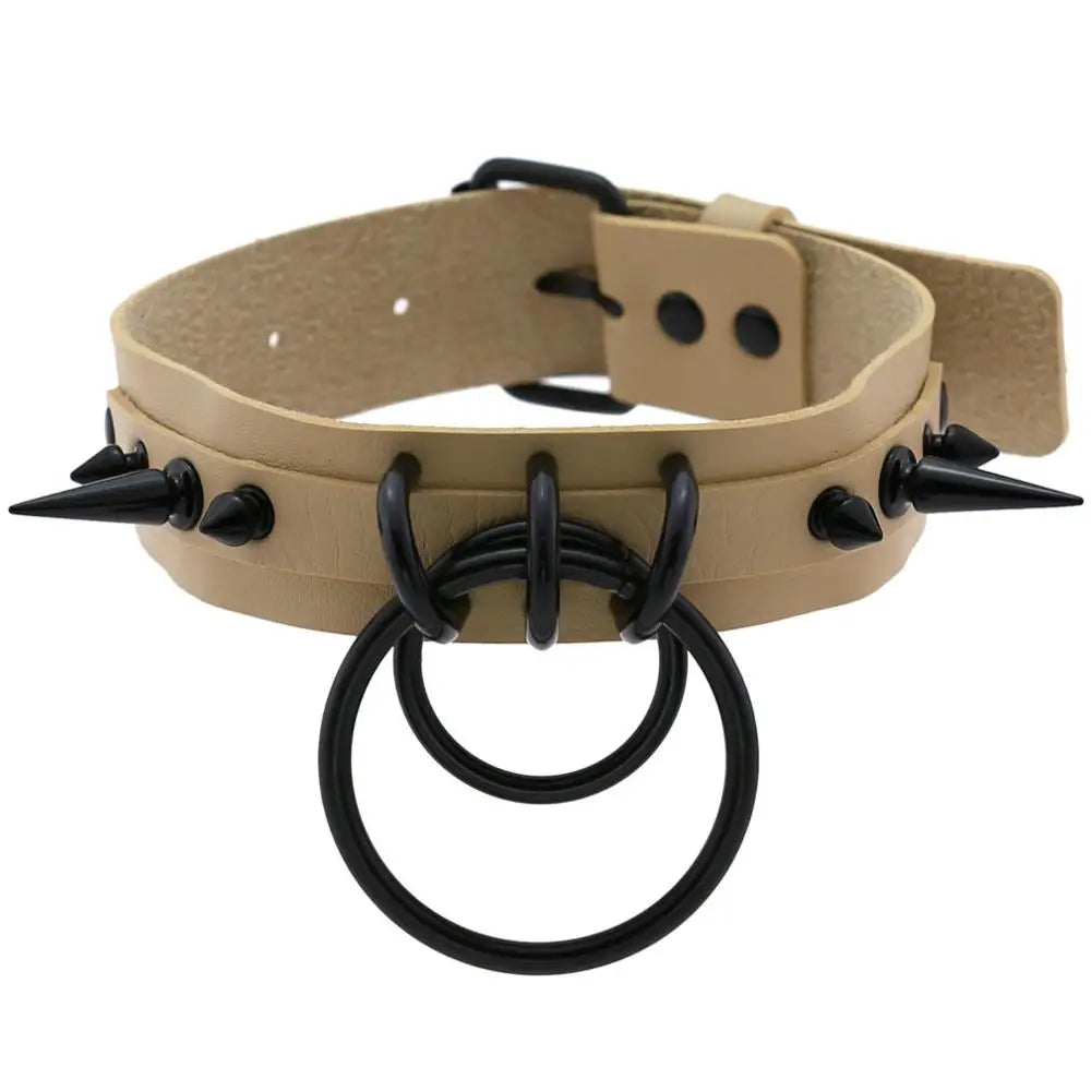 Gothic Punk Double O-Ring Spike Choker