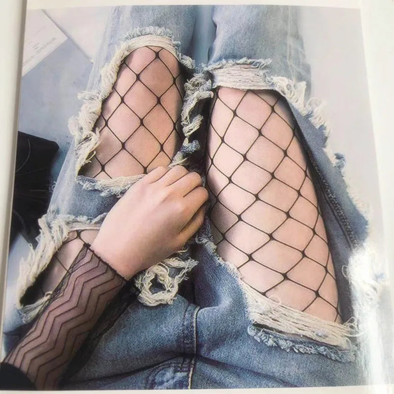 Black Fishnet Stockings For Women, Thigh Hight Fishnet Pantyhose Ladies Fish Net Plus Size One Size Fit All