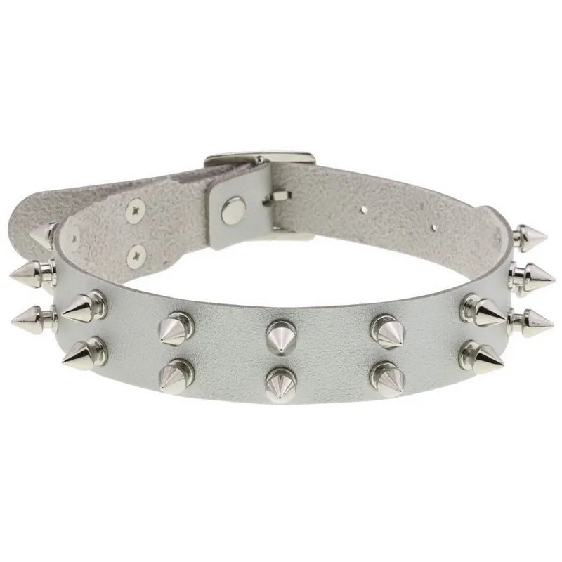 Double Row Rivet Spike Leather Choker