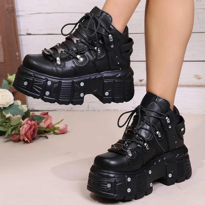 Black Gothic Studded Platform Ankle Boots