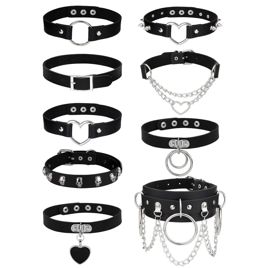9-Piece Gothic Punk Choker Necklace Set