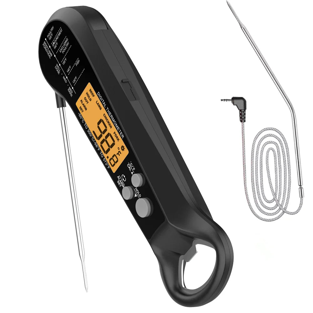 Long Cable Professional Meat Thermometer Digital Waterproof Kitchen Cooking Tool Food Thermometer with 2 Probes Instant Read