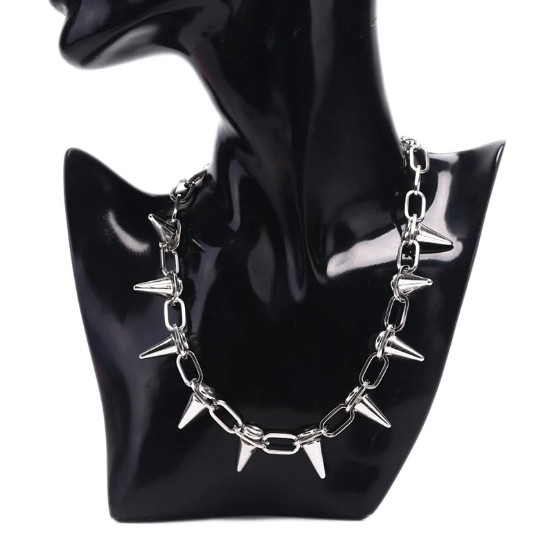 Punk Spiked Chain Choker Necklace