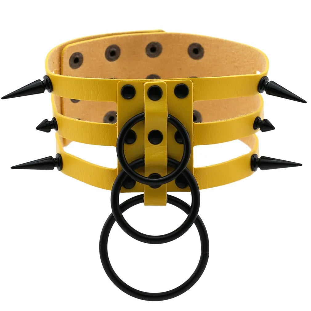 Punk Triple Strap Spike O-Ring Choker