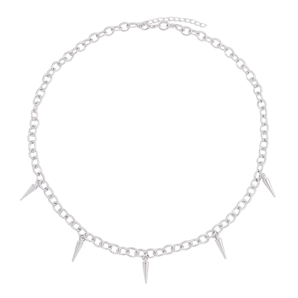 Y2K Punk Silver Spike Chain Necklace