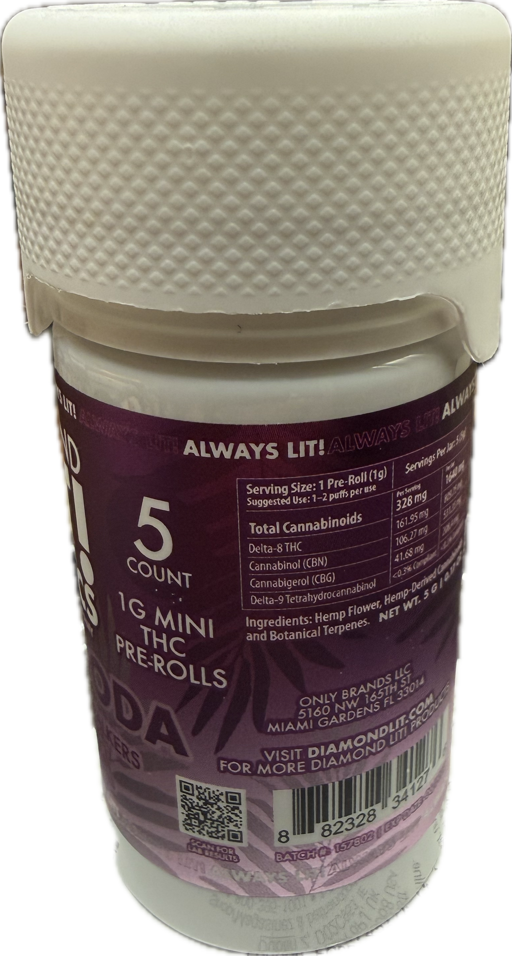 Diamond Lit! Exotics Dog Walkers - 1G Delta-8 Pre-Rolls 5ct Jar (Sativa/Hybrid/Indica)