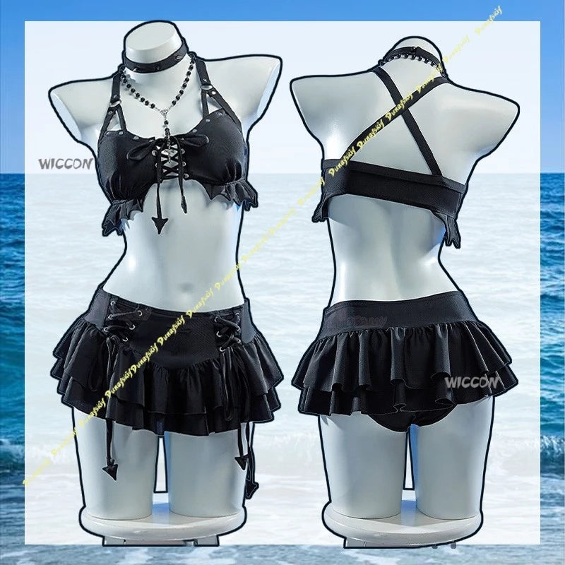 Women’s Gothic Ruffle Two-Piece Crop Top & Mini Skirt Set