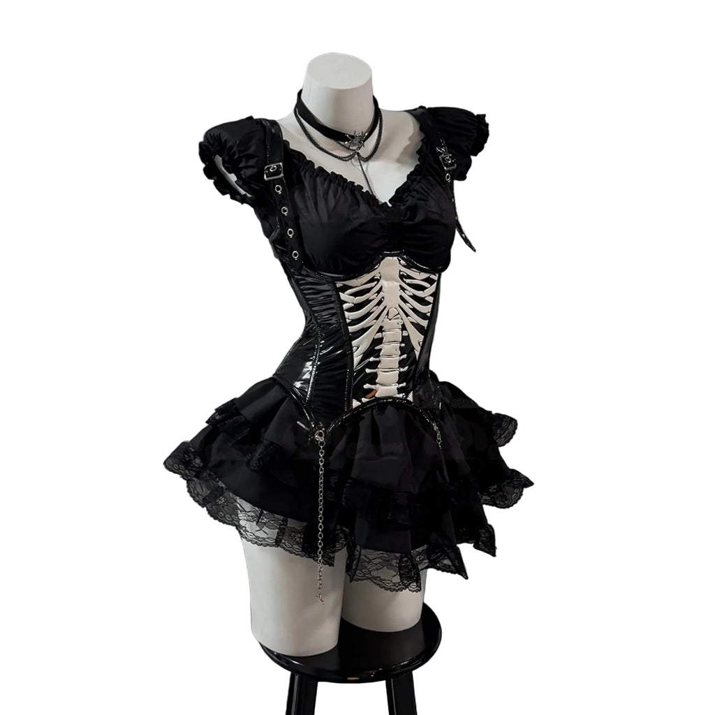 Black Gothic Lolita Corset Mini Dress