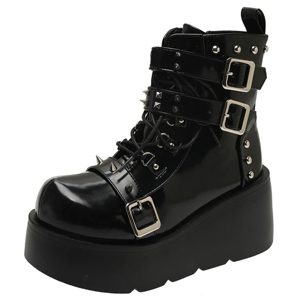 Gothic Punk Buckle Chain Platform Combat Boots
