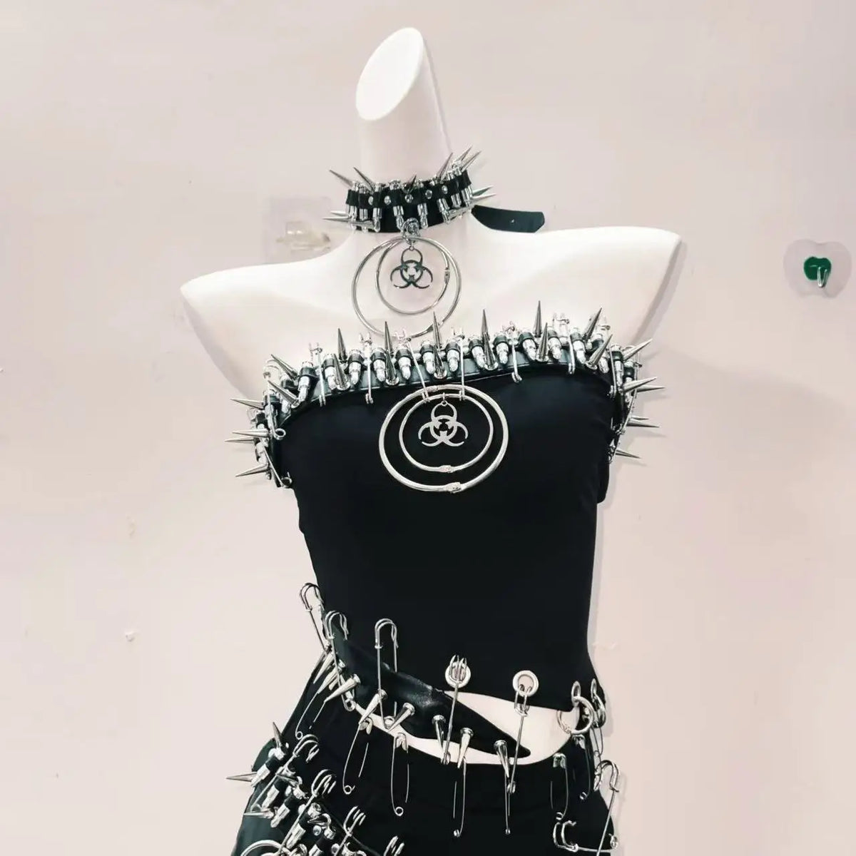 Y2K Gothic Biohazard Spike Choker