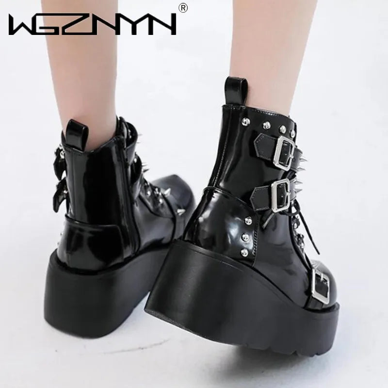 Gothic Multi-Buckle Platform Ankle Boots