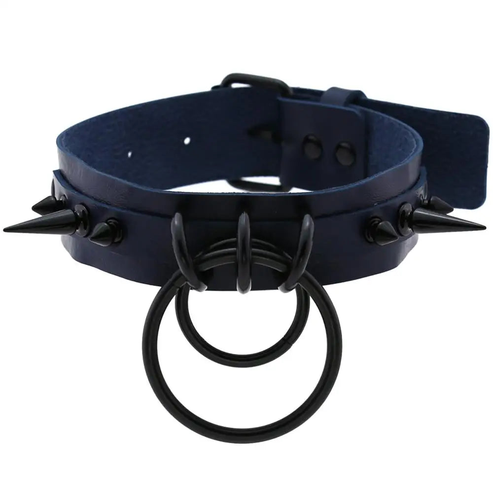 Gothic Punk Double O-Ring Spike Choker