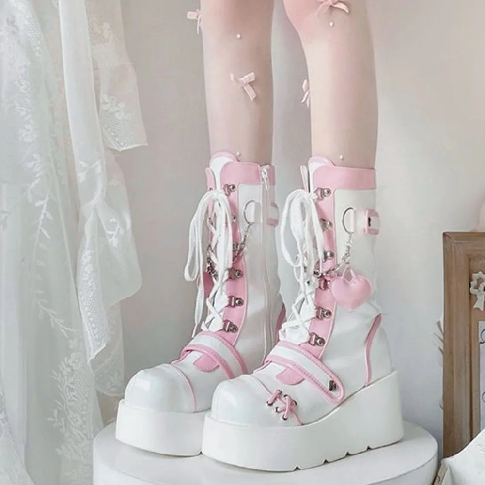Gothic Punk Buckle Chain Platform Combat Boots
