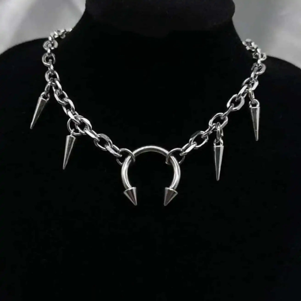 Y2K Punk Spike & Charm Chain Choker