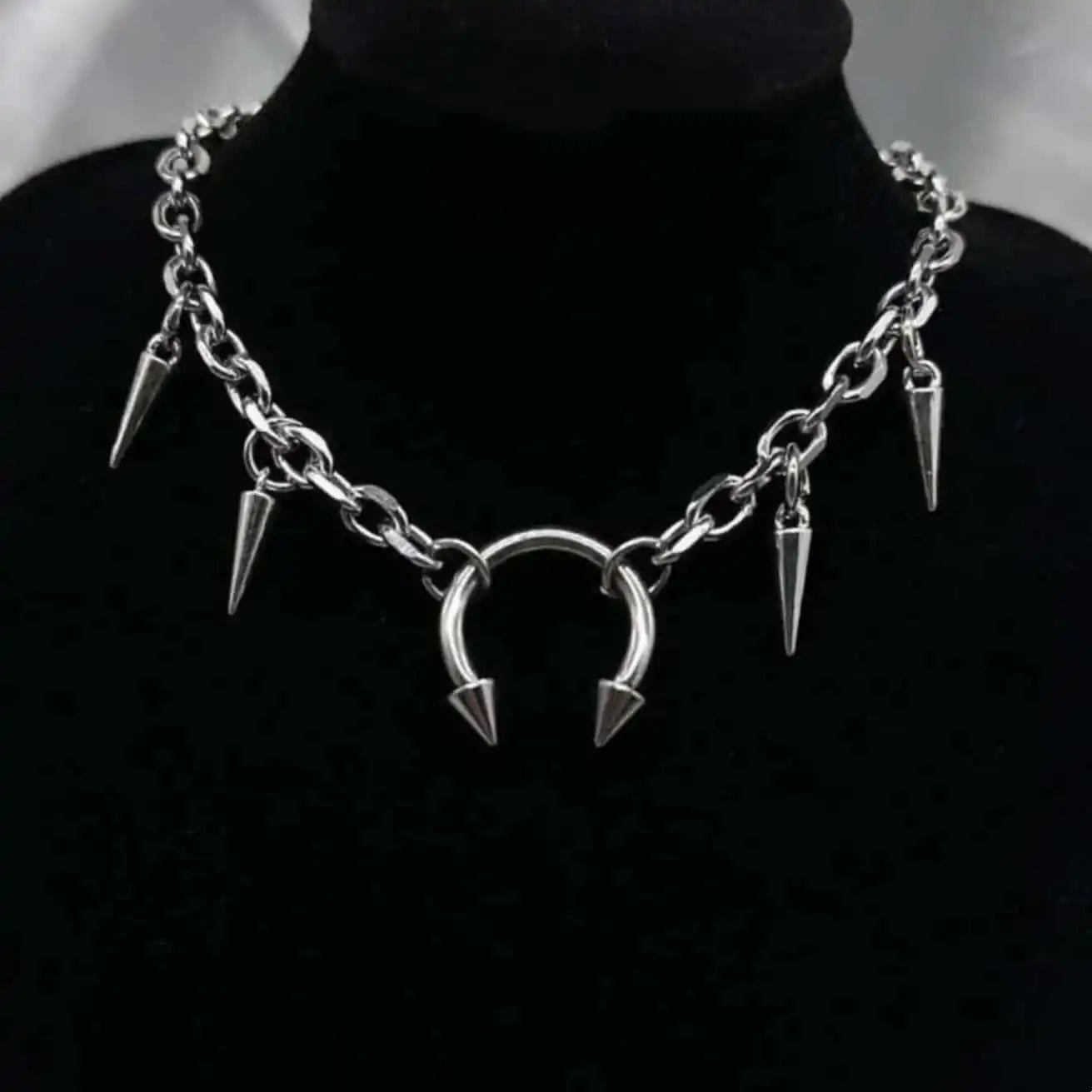 Y2K Punk Spike & Charm Chain Choker