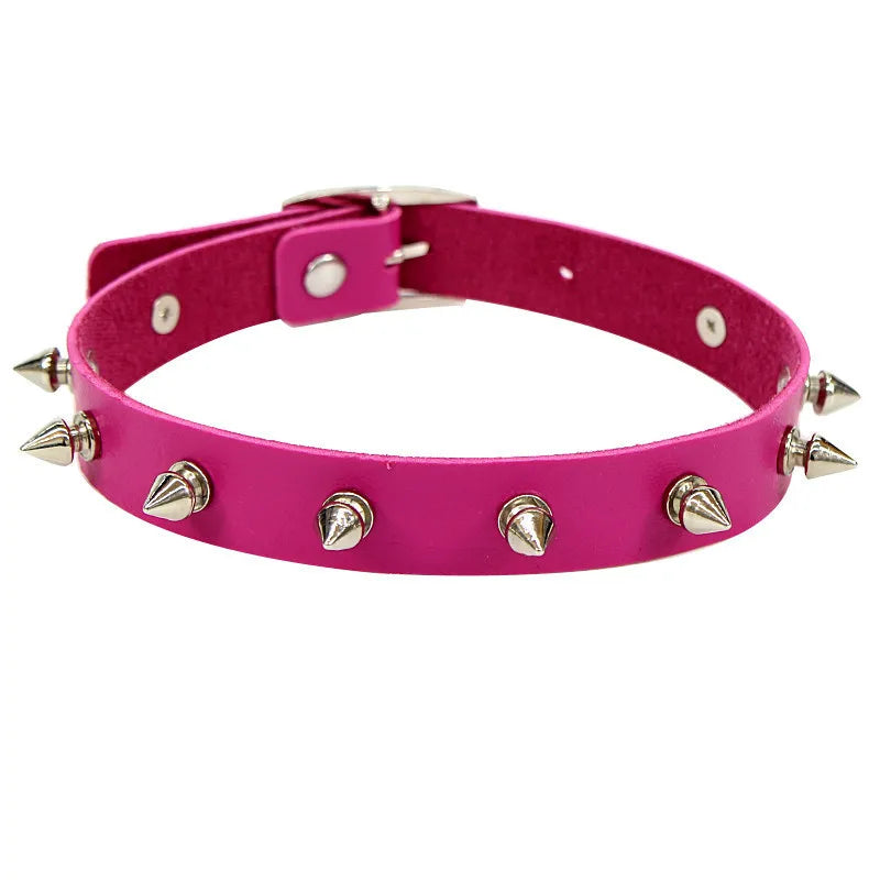 New Spike Rivet Gothic Pink Black Punk Rock Sexy Gothic Collar Chokers Women Men Steampunk Leather Heart Punk Choker Necklace