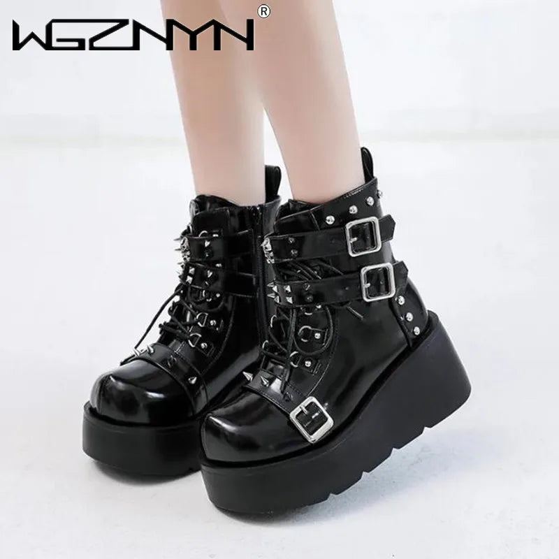 Gothic Multi-Buckle Platform Ankle Boots