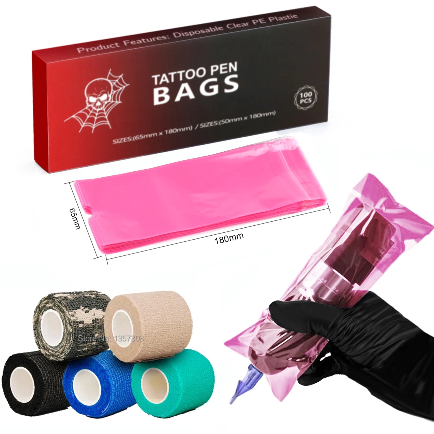 Tattoo Pen Covers with Tape Wrap