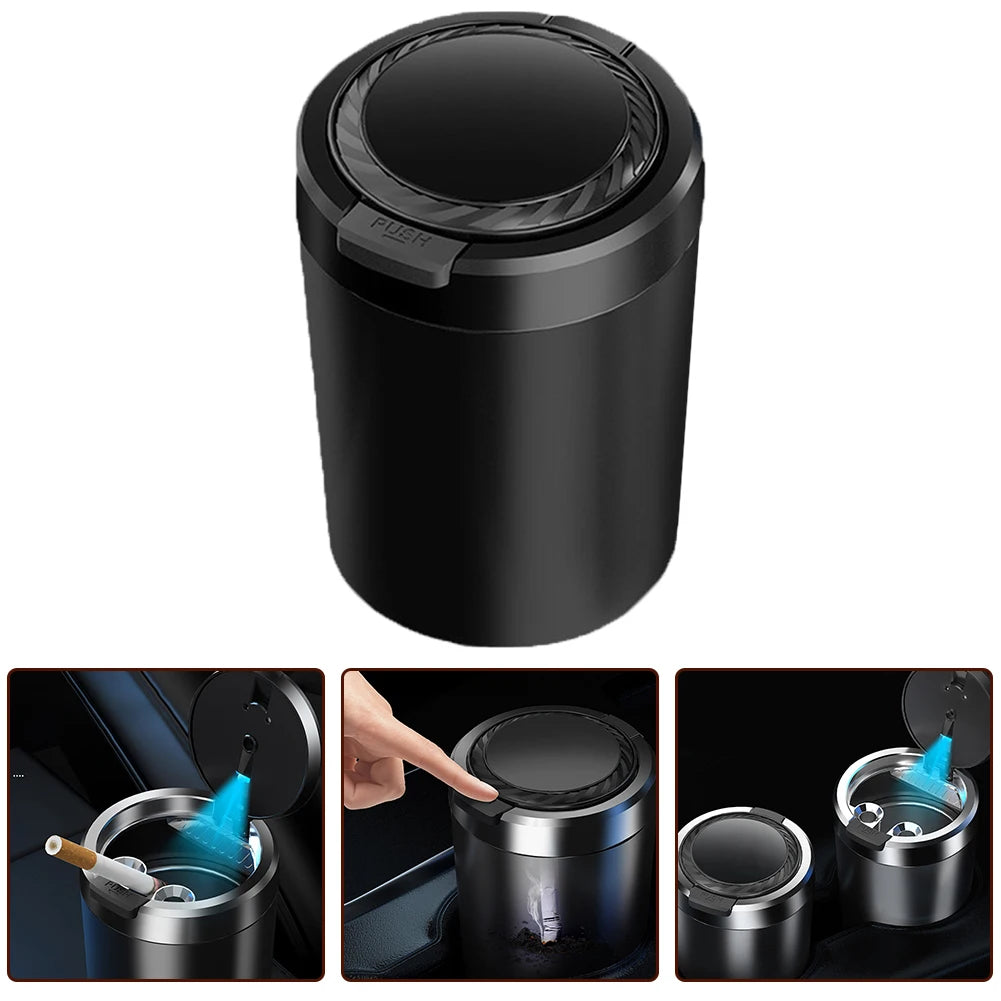Car Ash Tray Portable Car Ash Tray LED Light ABS Slivery Black Aluminum Cup Automobiles Interior Accessories Portable Smokeless