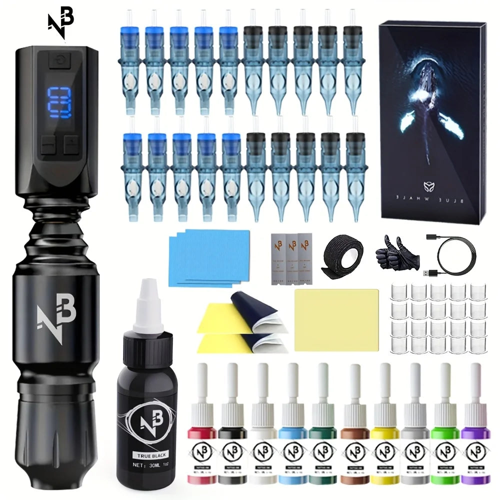Tattoo Gun Set - Tattoo Pen with 20 Tattoo Needles and Wireless Power Supply, Multifunctional Digital Led Display Tattoo Machine Kit, Artist-Specific Tattoo Tools, Tm-20