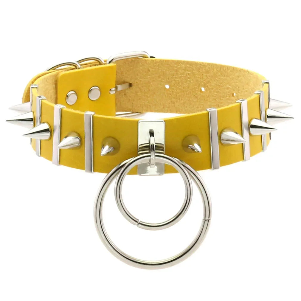 Harajuku Spike Rivet Double ring pendant Leather Choker