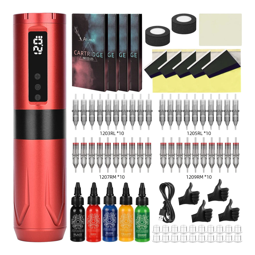 Wireless Rotary Tattoo Machine Pen Kit Tattoo Ink with Tattoo Cartridge Needles 3RL 5RL 7RM 9RM Professional Permanent Makeup