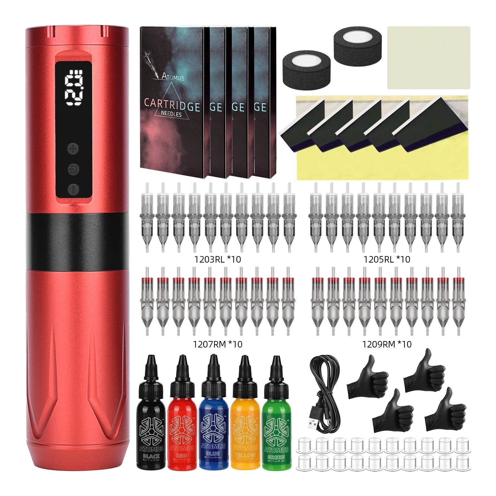 Wireless Rotary Tattoo Machine Pen Kit Tattoo Ink with Tattoo Cartridge Needles 3RL 5RL 7RM 9RM Professional Permanent Makeup