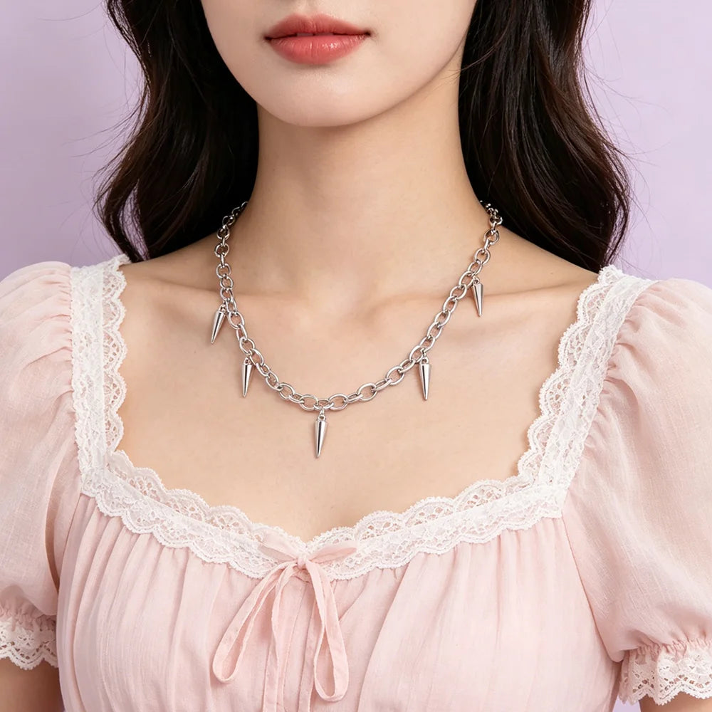 Y2K Punk Silver Spike Chain Necklace