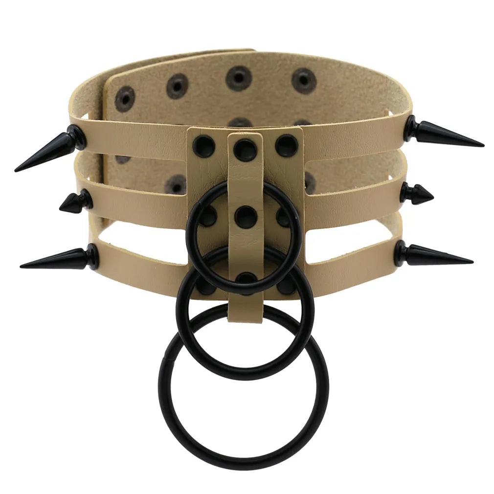 Punk Triple Strap Spike O-Ring Choker