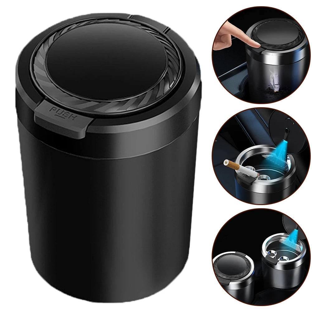 Car Ash Tray Portable Car Ash Tray LED Light ABS Slivery Black Aluminum Cup Automobiles Interior Accessories Portable Smokeless