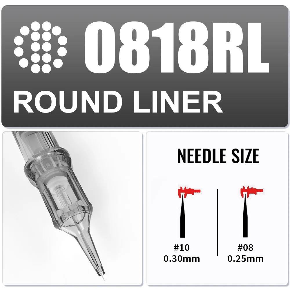 Yilong 20Pcs/Box Tattoo RL Cartridges Permanent Makeup Round Liner 0.25/0.30/0.35/0.40mm Needles For Tattoo Machines Supplies