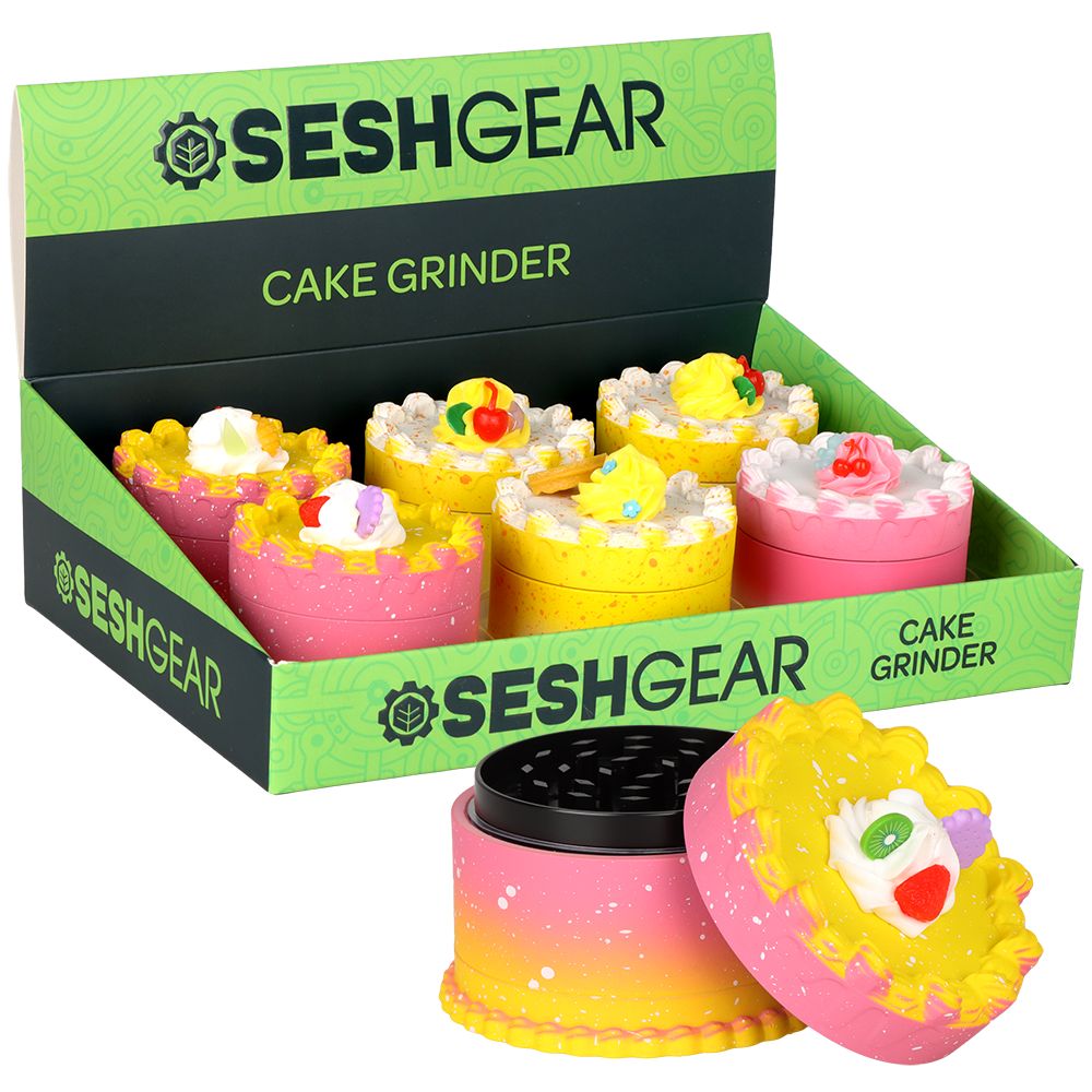 6CT DISPLAY - SeshGear Zinc & Resin Cake Grinder - 3pc / 2.7" / Assorted Styles