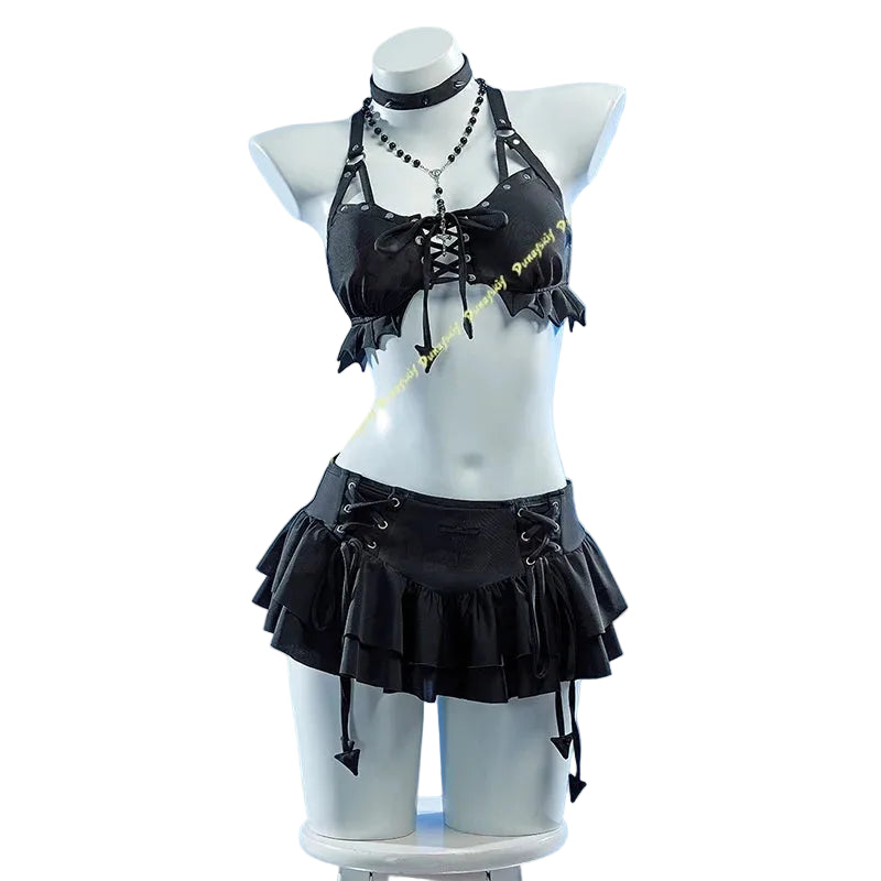 Women’s Gothic Ruffle Two-Piece Crop Top & Mini Skirt Set