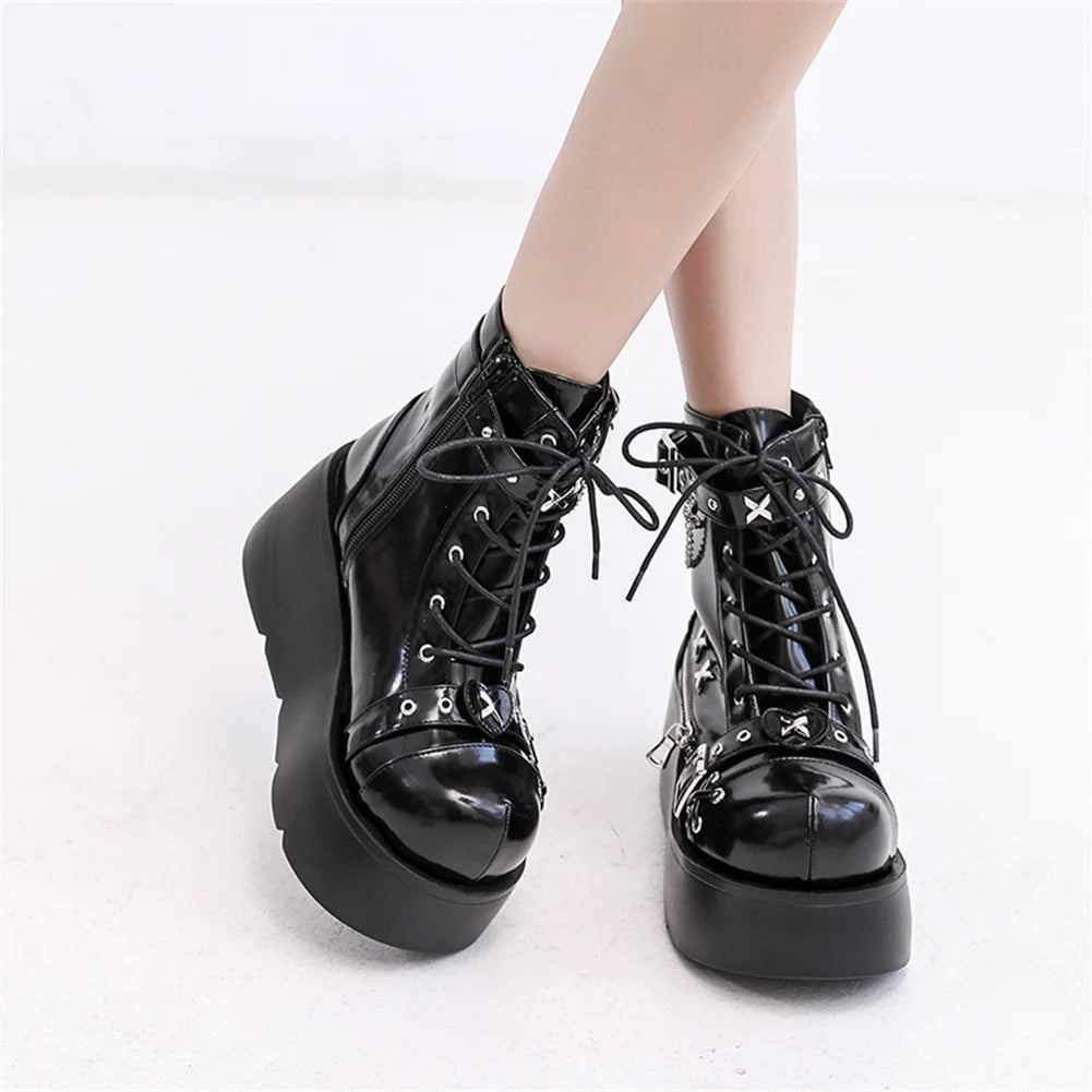 Gothic Punk Buckle Chain Platform Combat Boots