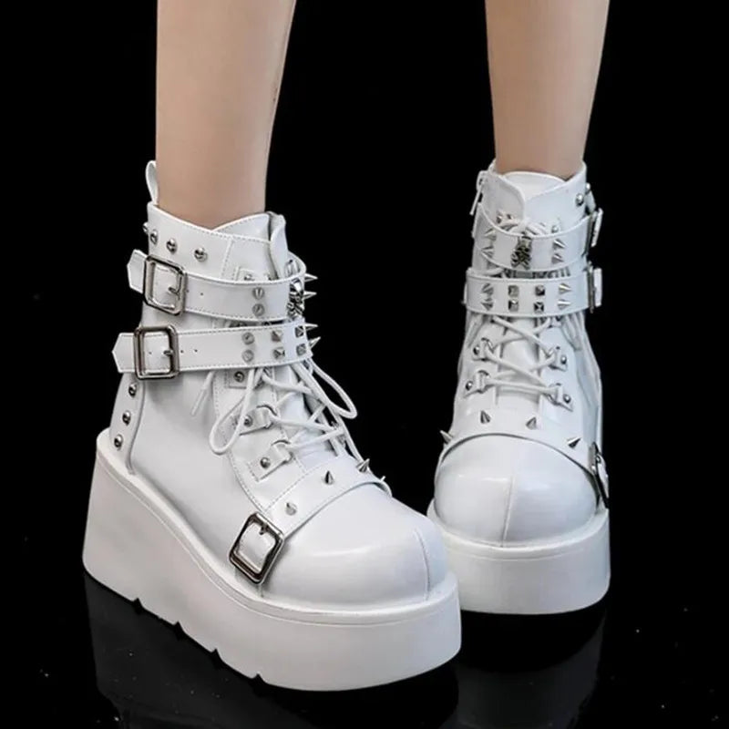 Gothic Multi-Buckle Platform Ankle Boots