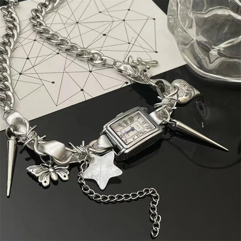 Y2K Punk Charm Watch Chain Choker