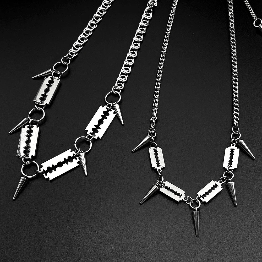 Punk Razor Blade & Spike Chain Choker