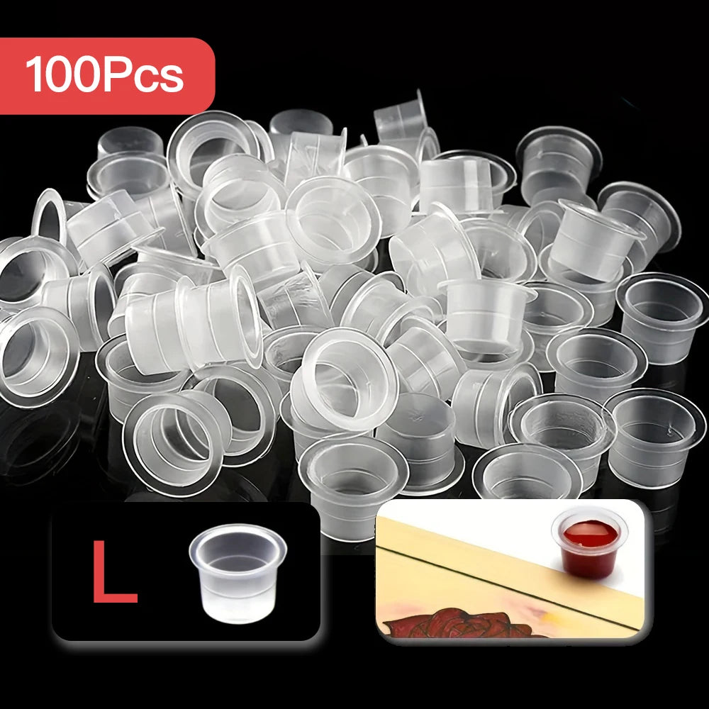 100pcs Disposable Tattoo Ink Cups Plastic Pigment Clear Holder Container Caps Tattoo Permanent Makeup Microblading Supply