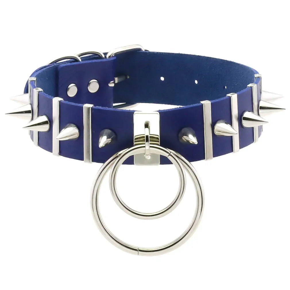 Harajuku Spike Rivet Double ring pendant Leather Choker