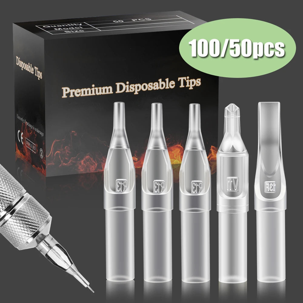 100/50PCS Disposable Tattoo Nozzle Tips RT DT FT Sterilized Tattoo Needle Tube Plastic Tattoo Tube Tips for Tattoo Needle Supply