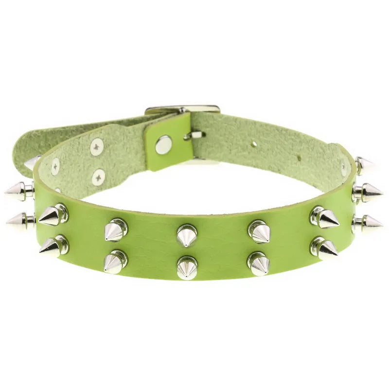 Double Row Rivet Spike Leather Choker