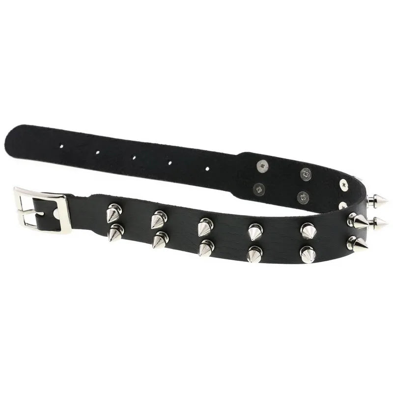Double Row Rivet Spike Leather Choker