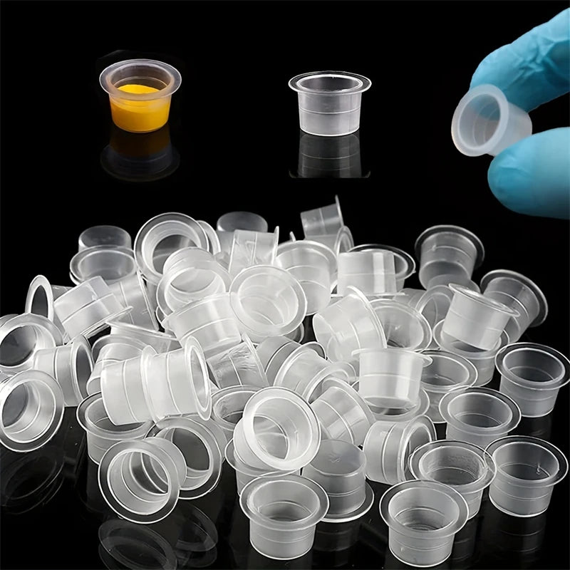 100pcs Disposable Tattoo Ink Cups Plastic Pigment Clear Holder