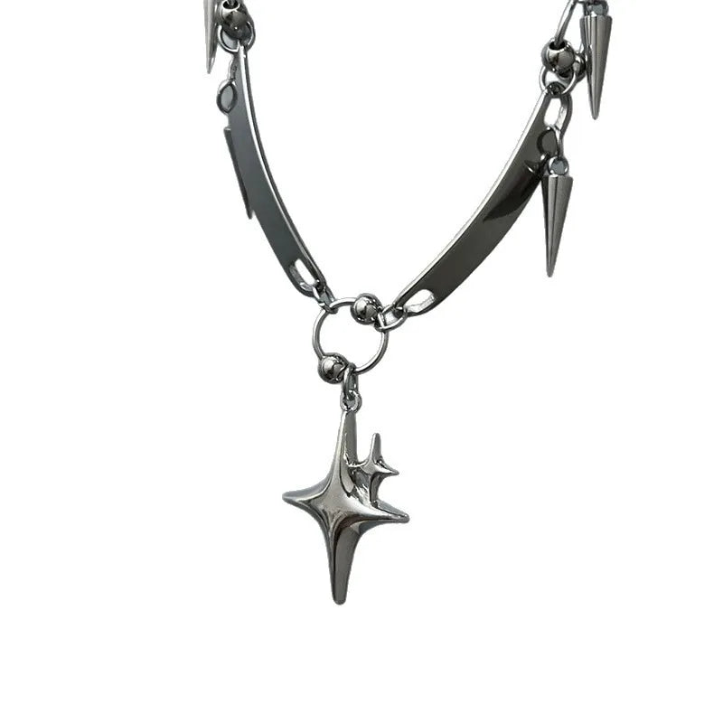 Y2K Punk Spike Star Choker Necklace