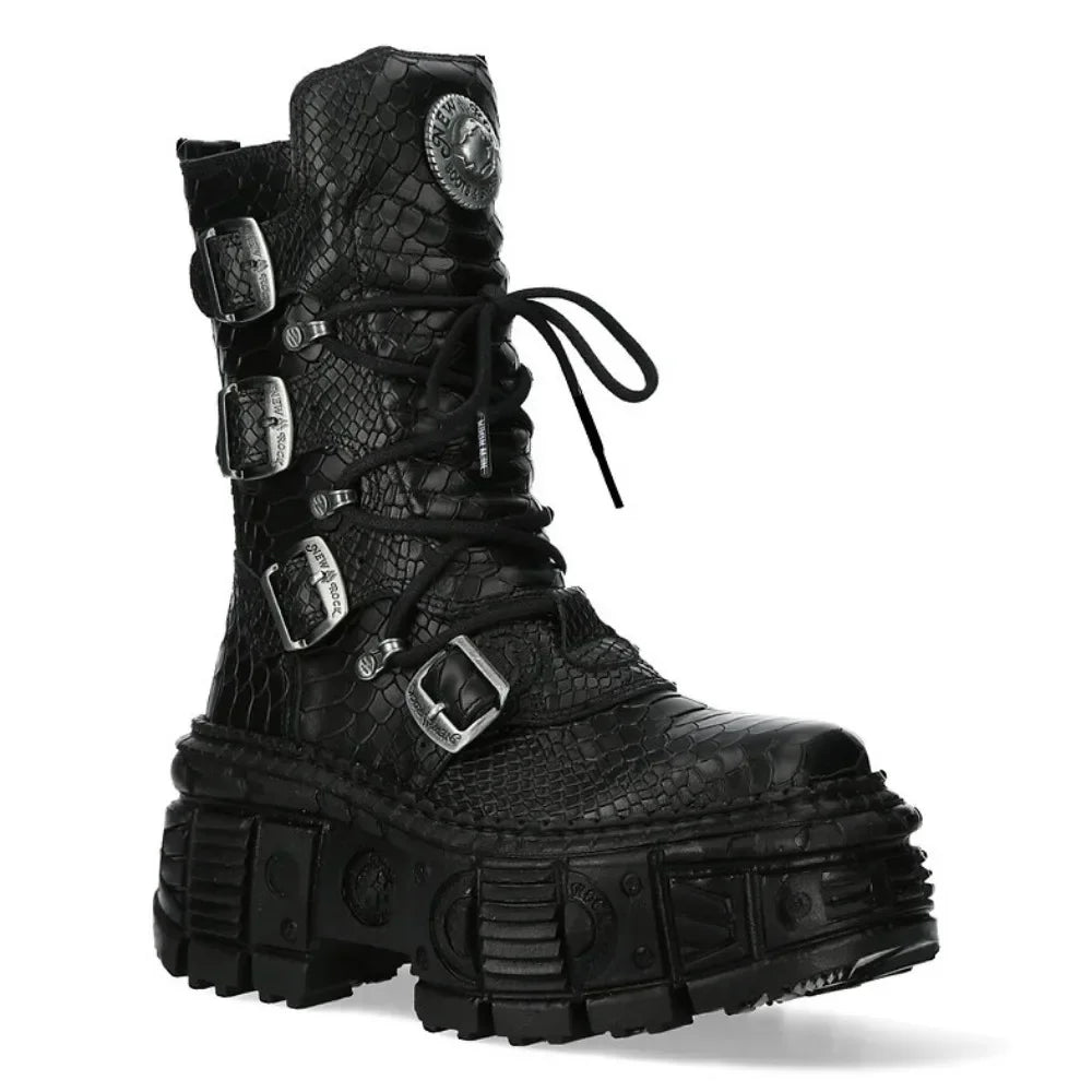 Men’s Gothic Buckle Chunky Platform Combat Boots