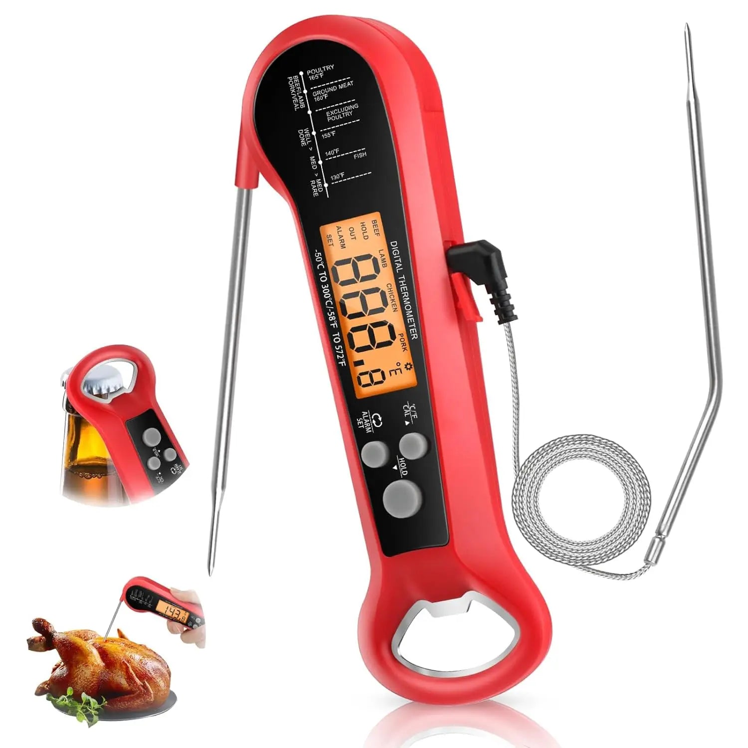 Long Cable Professional Meat Thermometer Digital Waterproof Kitchen Cooking Tool Food Thermometer with 2 Probes Instant Read