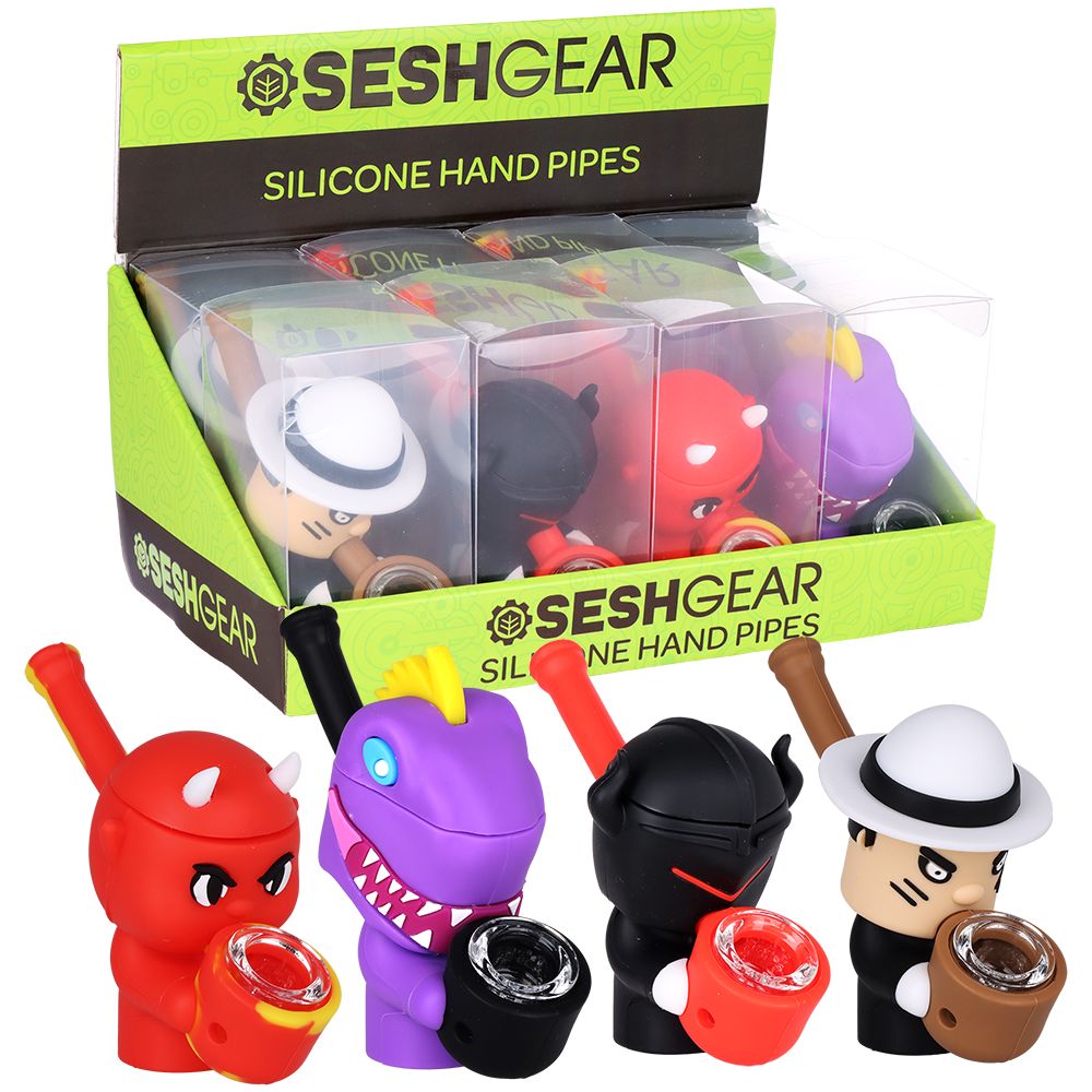 SeshGear Silicone Squad Secret Stash Hand Pipes 8ct - 4" / Assorted Designs